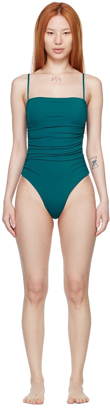 Photo: Belle The Label SSENSE Exclusive Blue Recycled Nylon One-Piece Swimsuit