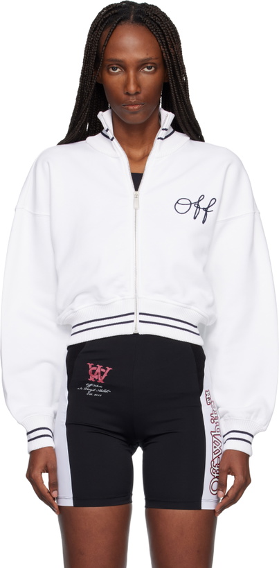 Photo: Off-White White Script Logo Regular Zip-Up Jacket