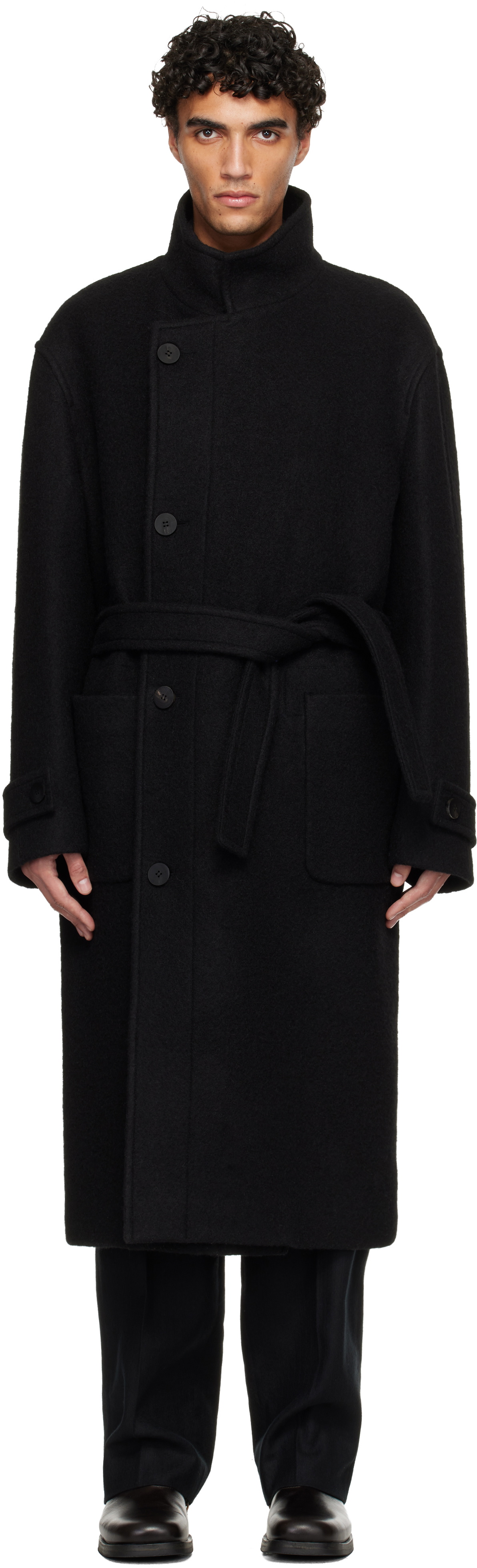WOOYOUNGMI Black Wool Blend High Neck Coat Wooyoungmi