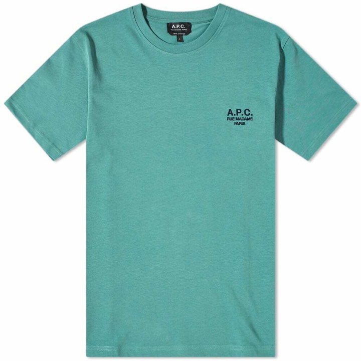 Photo: A.P.C. Men's A.P.C New Raymond Embroidered Logo T-Shirt in Grey Green