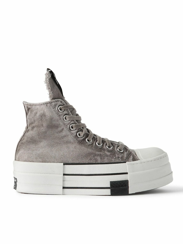 Photo: DRKSHDW by Rick Owens - Converse DBL DRKSTAR Distressed Over-Dyed Canvas High-Top Sneakers - Gray