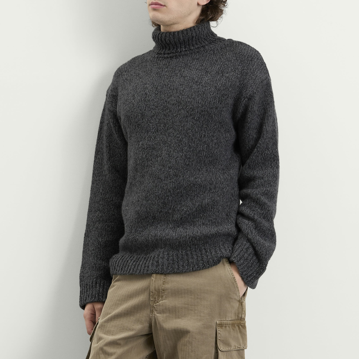 Our Legacy Men's Slub Twisted Wool Popover Turtleneck in Ash Grey