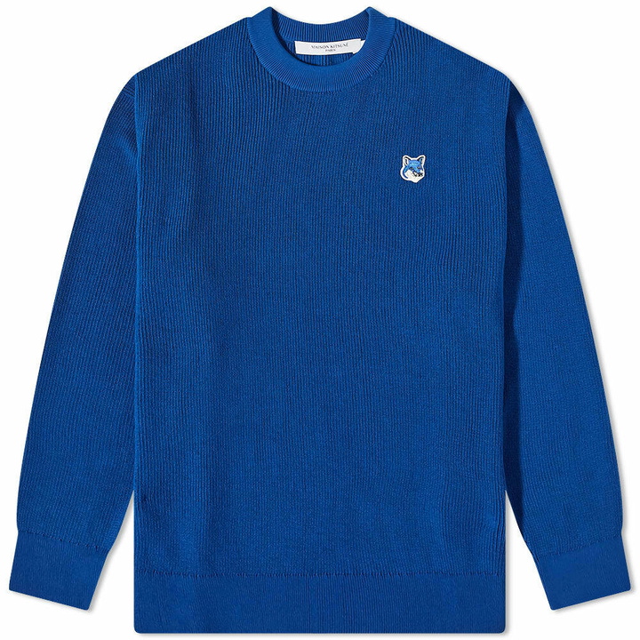 Photo: Maison Kitsuné Men's Fox Head Patch Relaxed Knit in Deep Blue