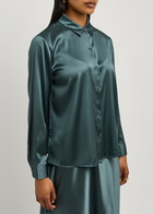 Eileen Fisher Stretch-silk Satin Shirt Dark Blue