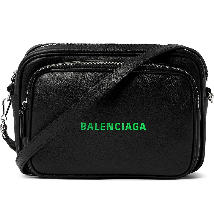 Photo: BALENCIAGA - Logo-Print Leather Messenger Bag - Black