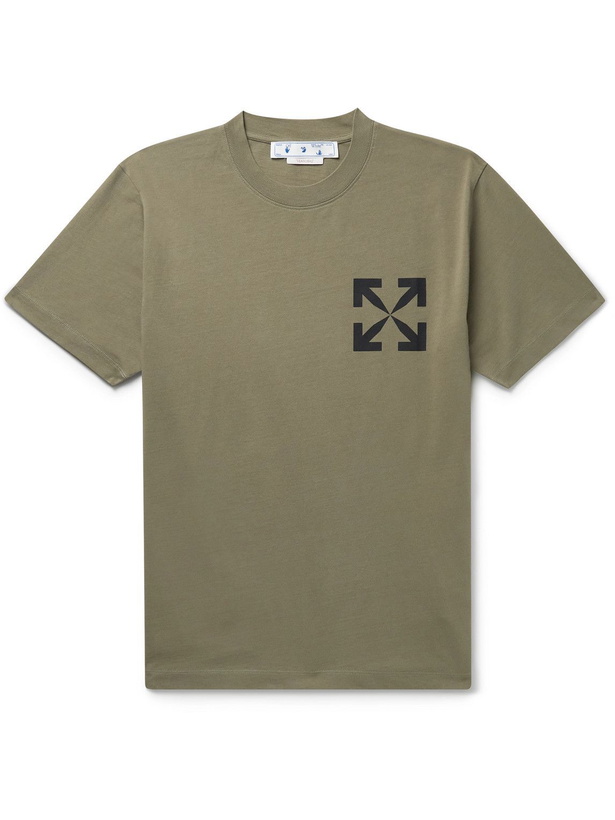 Photo: Off-White - Slim-Fit Logo-Print Cotton-Jersey T-Shirt - Green