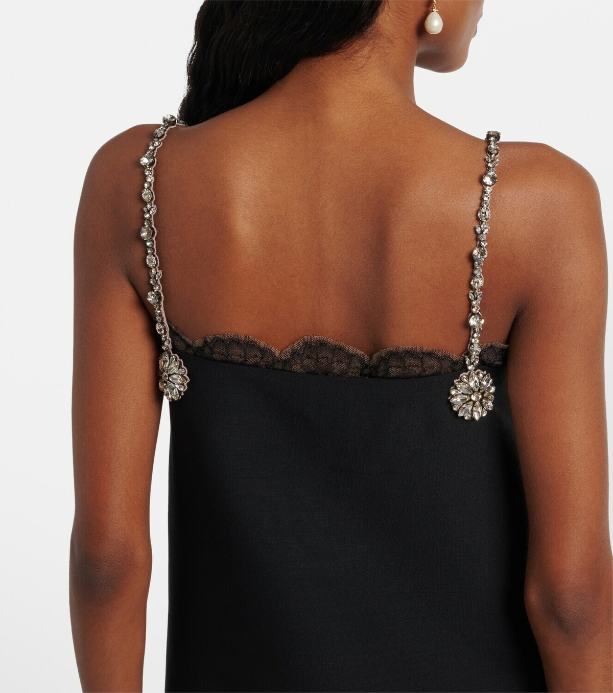 Valentino Crepe Couture embellished lace-trimmed minidress