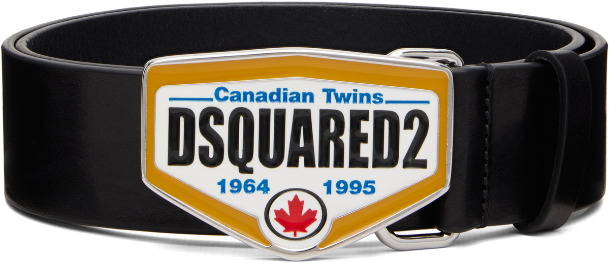 Dsquared2 Black 'Dsquared2' Logo Plaque Belt