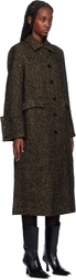 GANNI Brown Herringbone Wool Coat