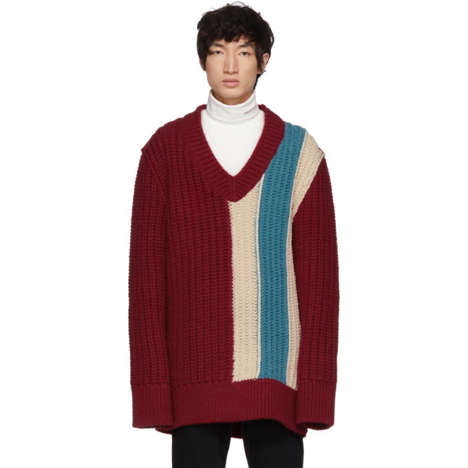 Photo: Calvin Klein 205W39NYC Burgundy Striped V-Neck Sweater