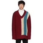 Calvin Klein 205W39NYC Burgundy Striped V-Neck Sweater