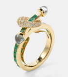 Ananya Chakra 18kt gold ring with emeralds and diamonds