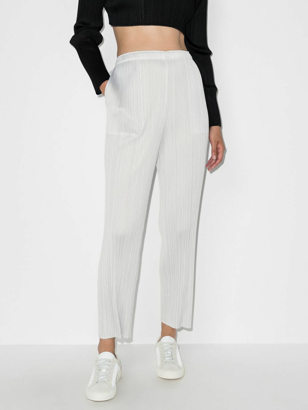 Pleats Please Issey Miyake Plissé Tapered-Leg Cropped Trousers