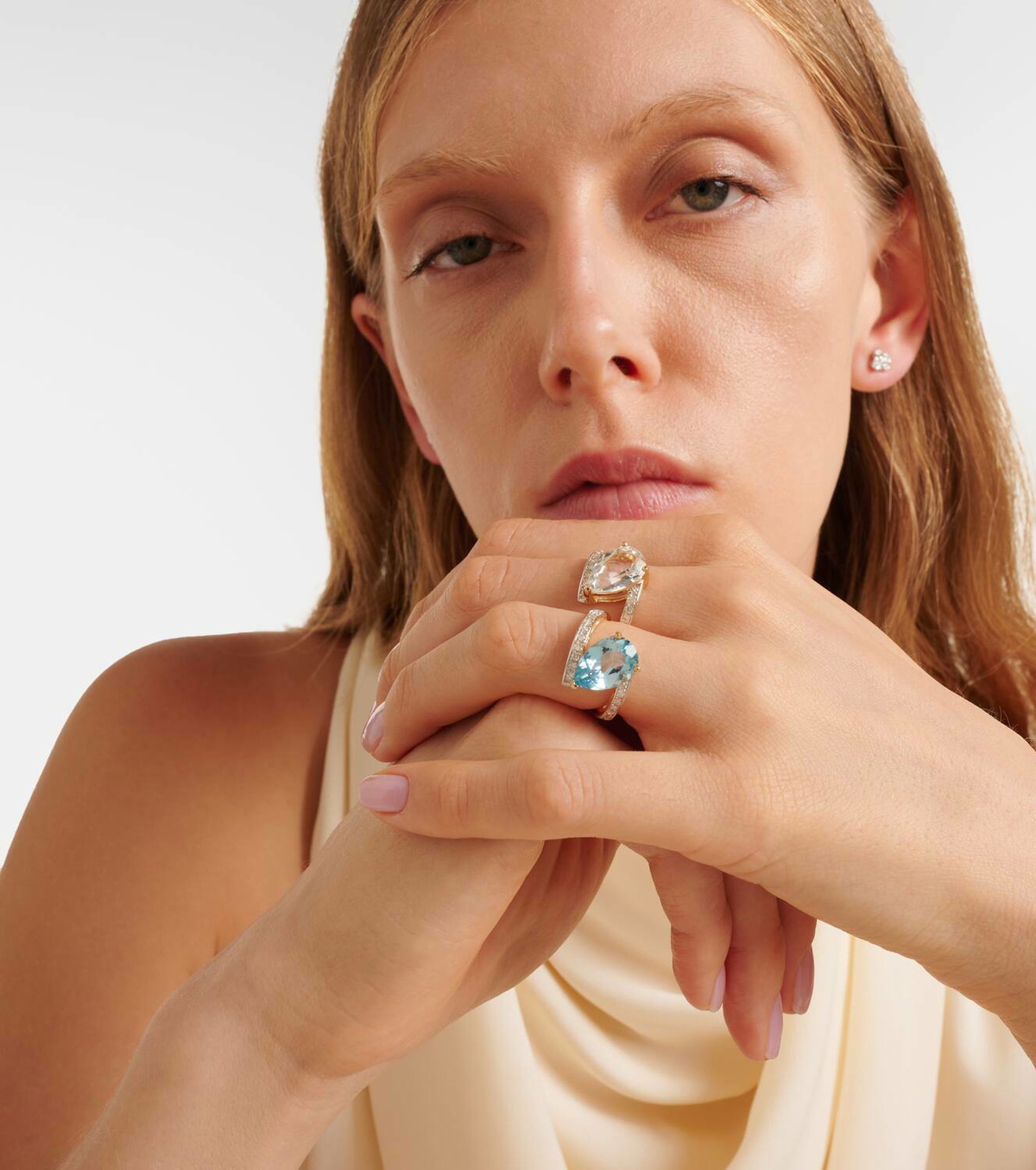 Mateo Slanted 14kt gold ring with topaz and diamonds