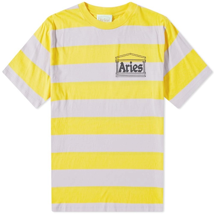Photo: Aries Men's Striped Temple T-Shirt in Lilac/Orange