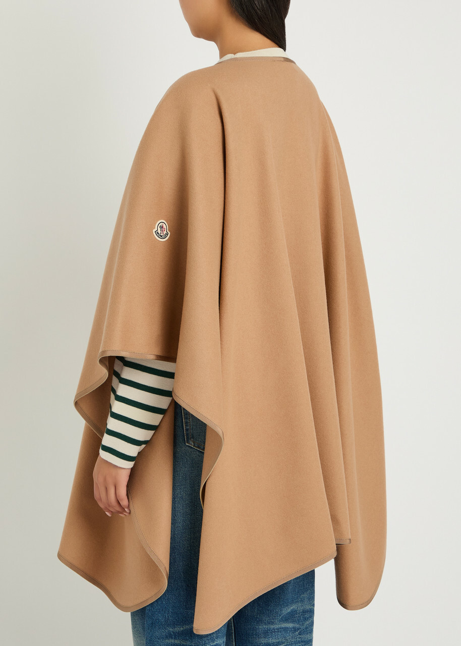 Moncler Hooded Belted Wool-blend Cape Coat - Beige - One Size