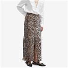 GANNI Women's Print Denim Maxi Slit Skirt in Leopard