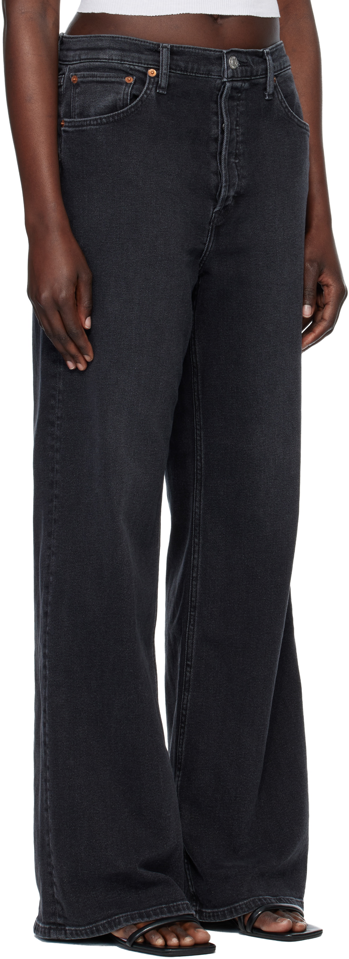 Re/Done Black Comfort Stretch High Rise Wide Leg Jeans