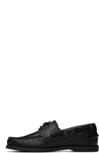 Hugo Black Leather Lacing Detail Boat Shoes