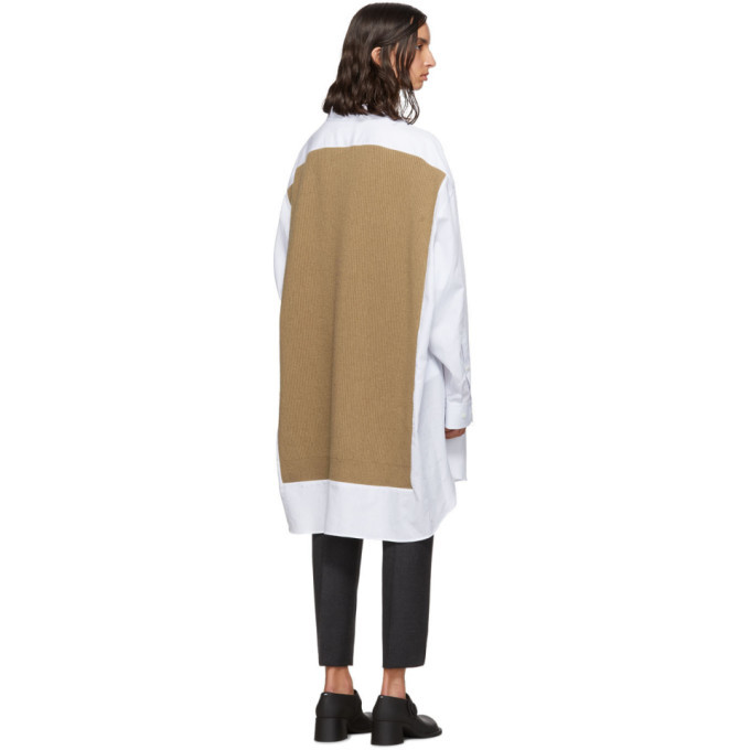 【Maison Margiela】Knit Shirt Dress - White:Beige MM6 MAISON MARGIELA - Satin Shirt Dress MM6 Maison Margiela