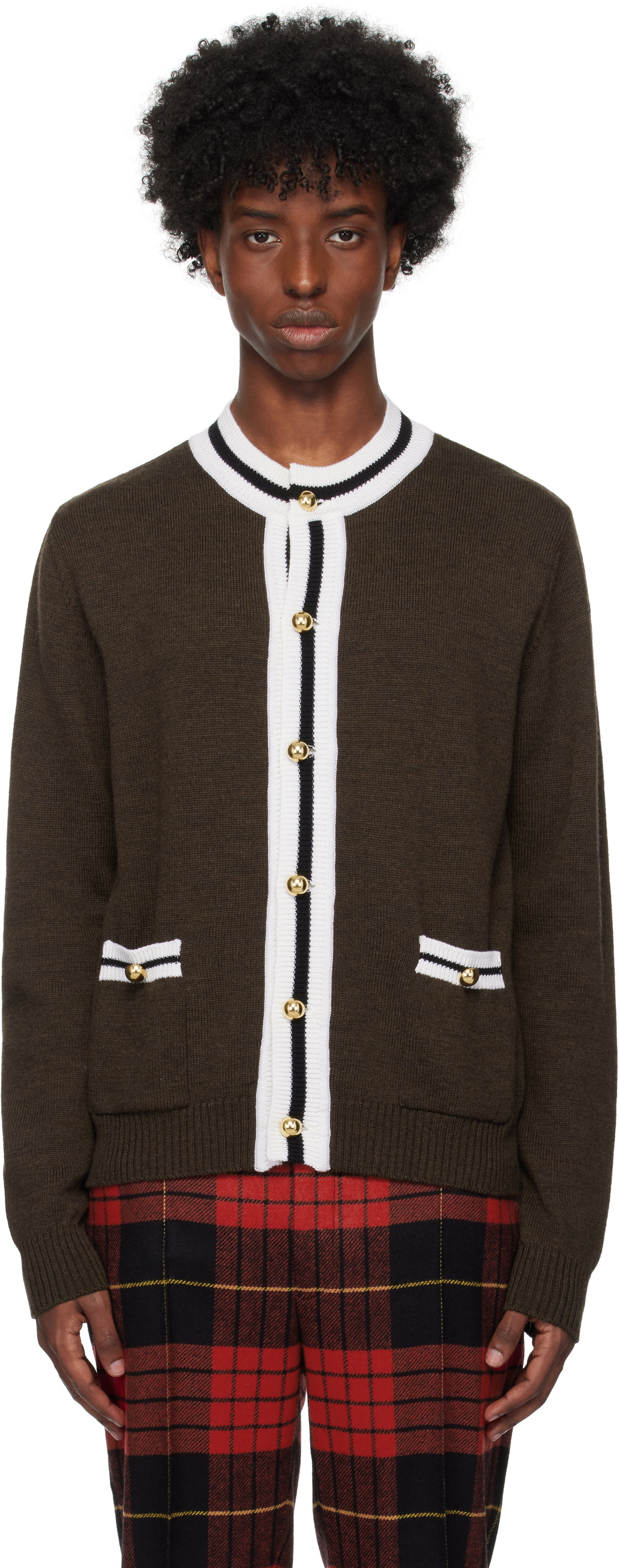 Ernest W. Baker Brown Contrast Trim Cardigan