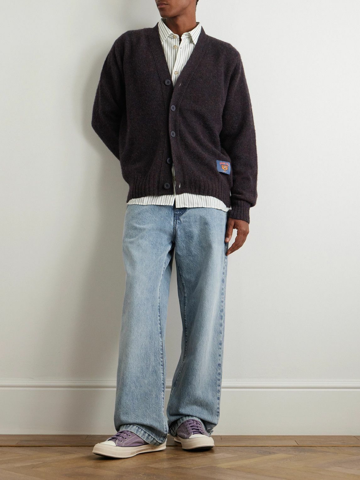 Howlin' - Shaggy Bear Logo-Appliquéd Wool Cardigan - Brown