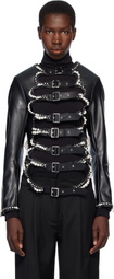Noir Kei Ninomiya Black Faux-Pearl Embellished Faux-Leather Jacket