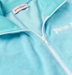 Palm Angels - Slim-Fit Logo-Print Webbing-Trimmed Cotton-Blend Velvet Track Jacket - Blue