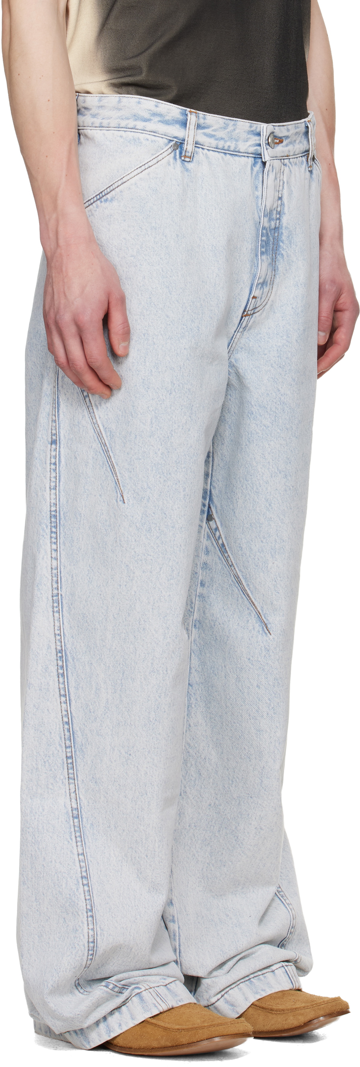 LGN Louis Gabriel Nouchi Blue Straight-Leg Light-Wash Pleats Jeans