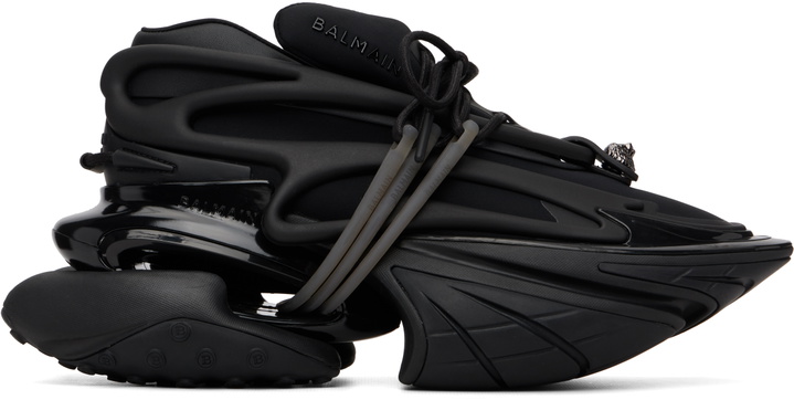Photo: BALMAIN Black Leather Unicorn Low-Top Sneakers