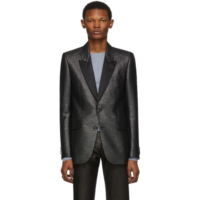 Photo: Givenchy Black and Silver Logo Pattern Evening Jacket