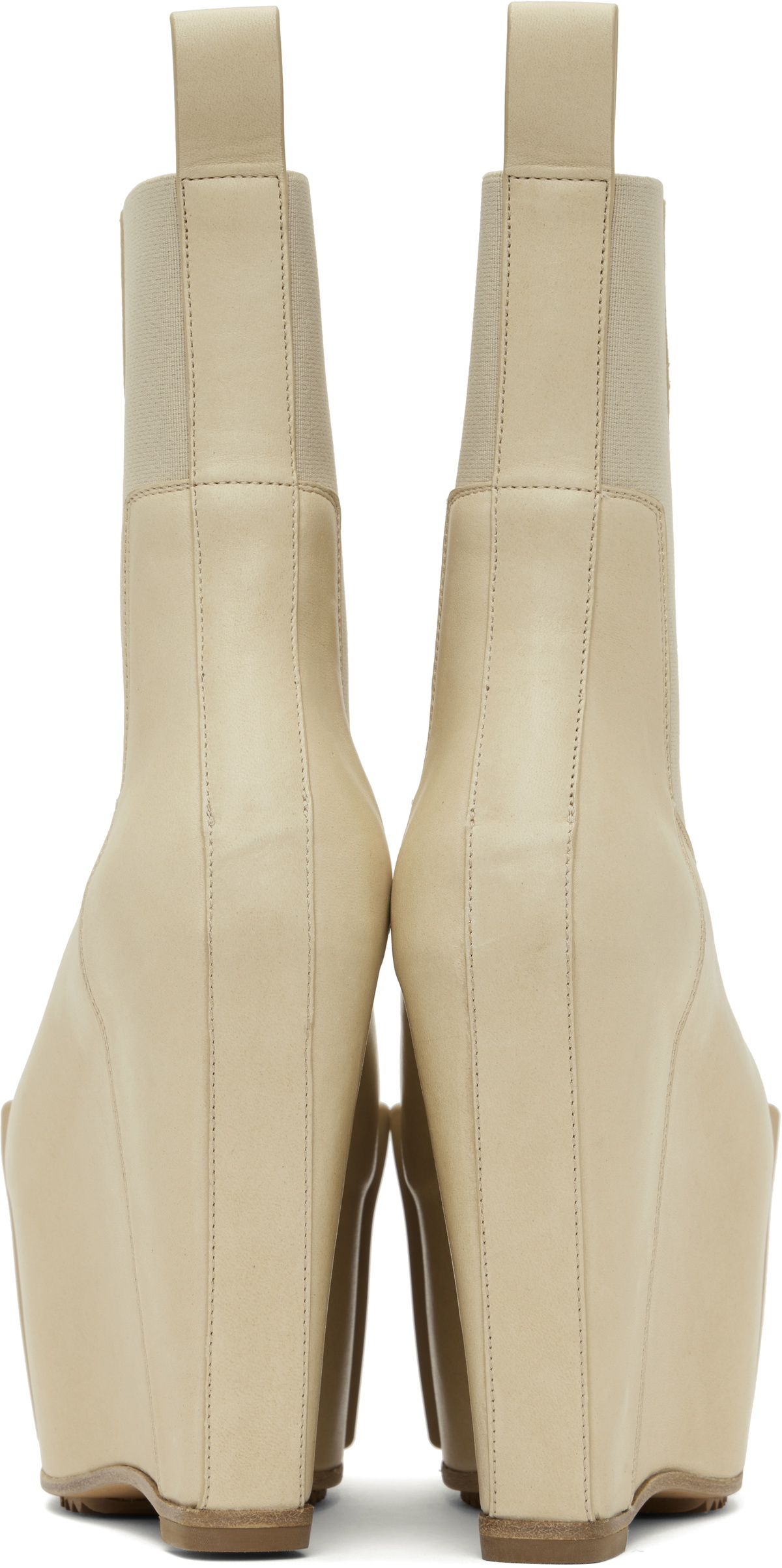 Rick Owens Beige Hollywood Grilled Wedge Beatle Chelsea Boots