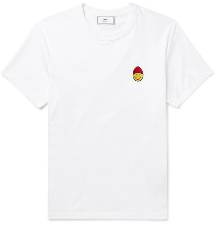 Photo: AMI - The Smiley Company Slim-Fit Embroidered Cotton-Jersey T-Shirt - Men - White