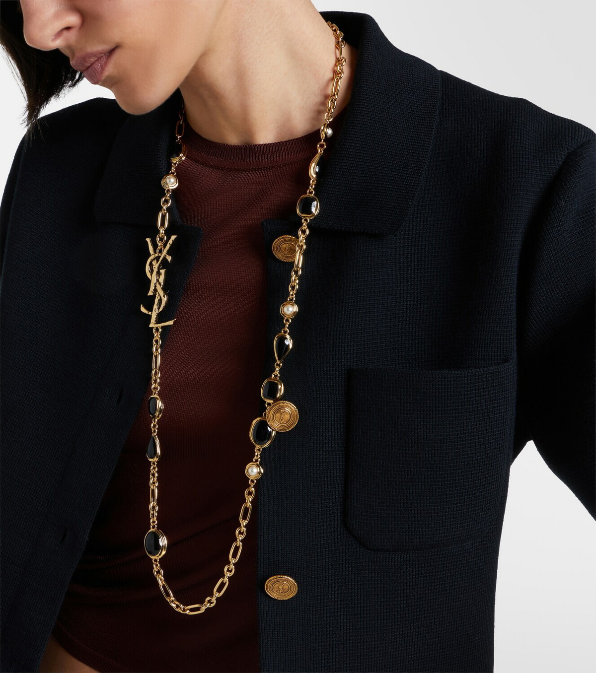 Saint Laurent Cassandre embellished chain necklace