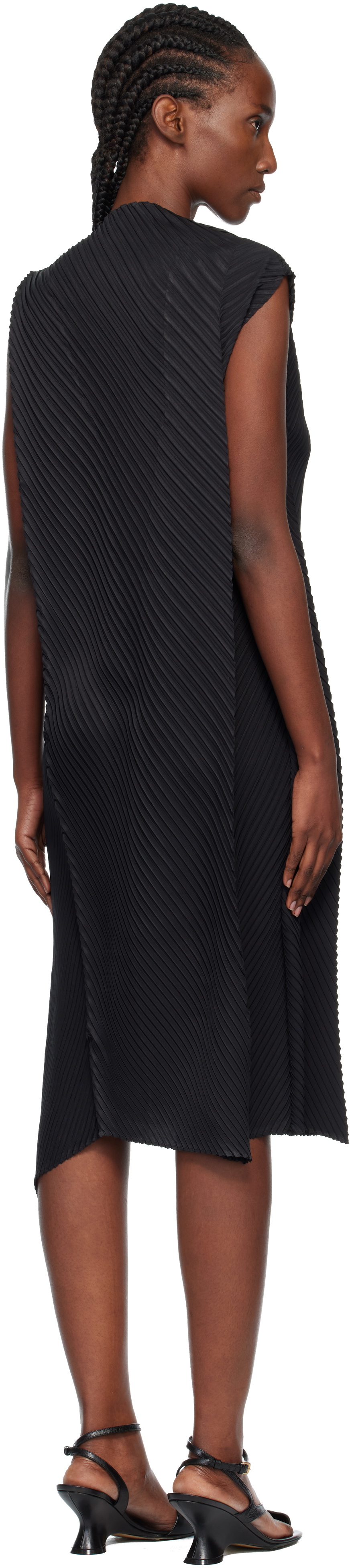 ISSEY MIYAKE Black Soft Fold Pleats Midi Dress