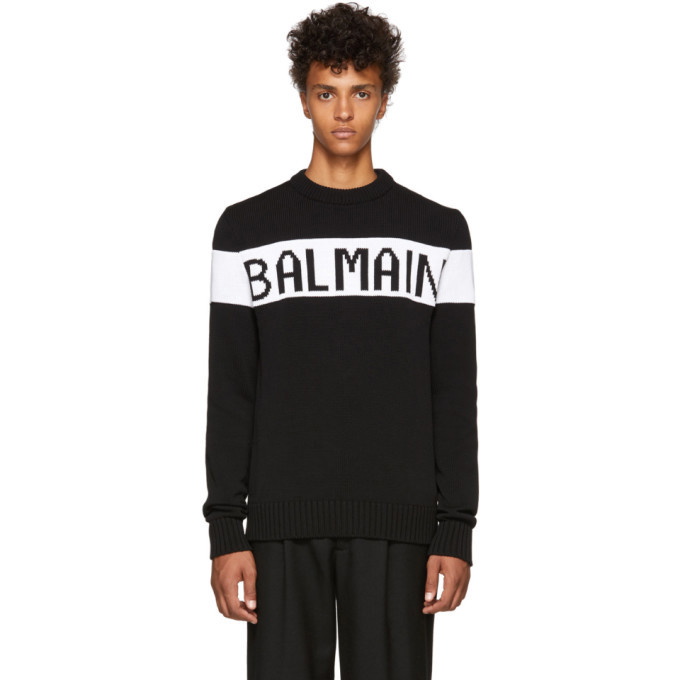 Photo: Balmain Black Intarsia Logo Crewneck Sweater