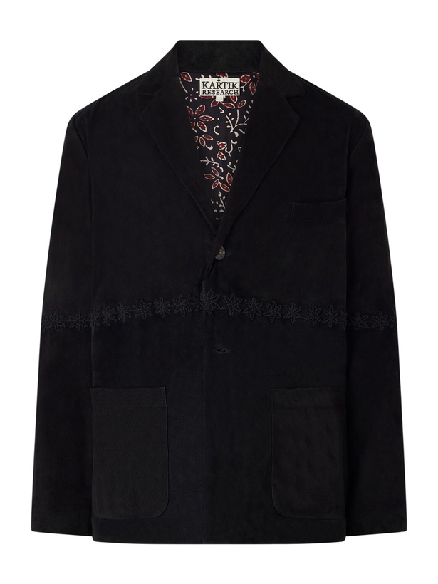 Photo: Kartik Research - Embroidered Suede Blazer - Black