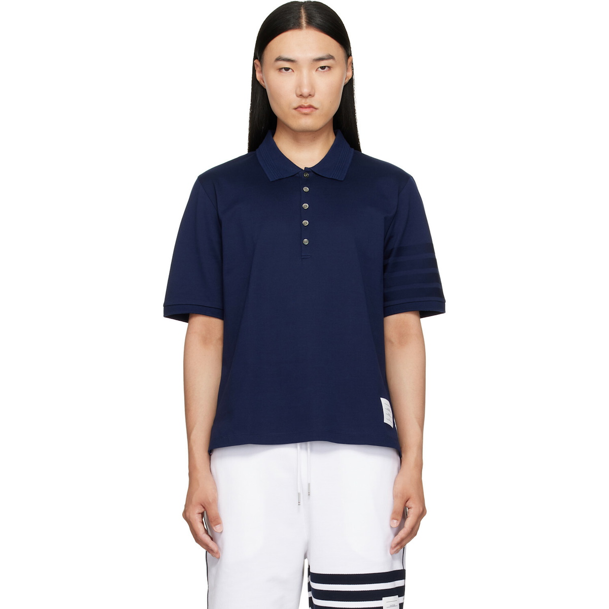 Thom Browne Navy Jersey Ottoman 4-Bar Polo