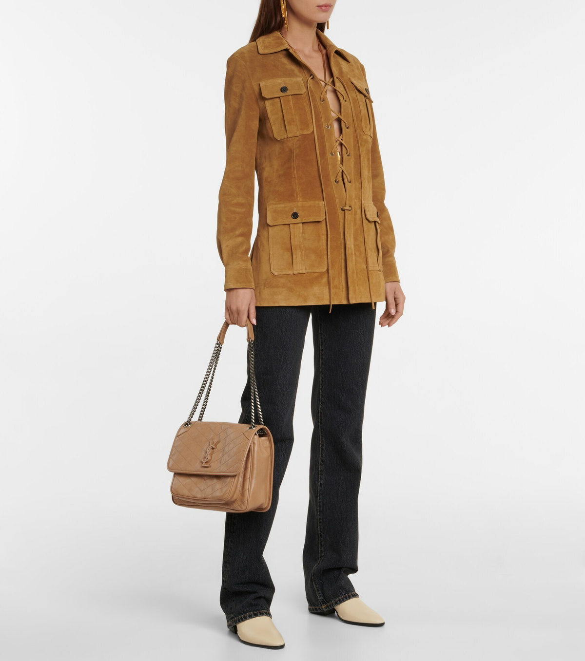 Saint Laurent Women Camel Leather Large Niki Bag