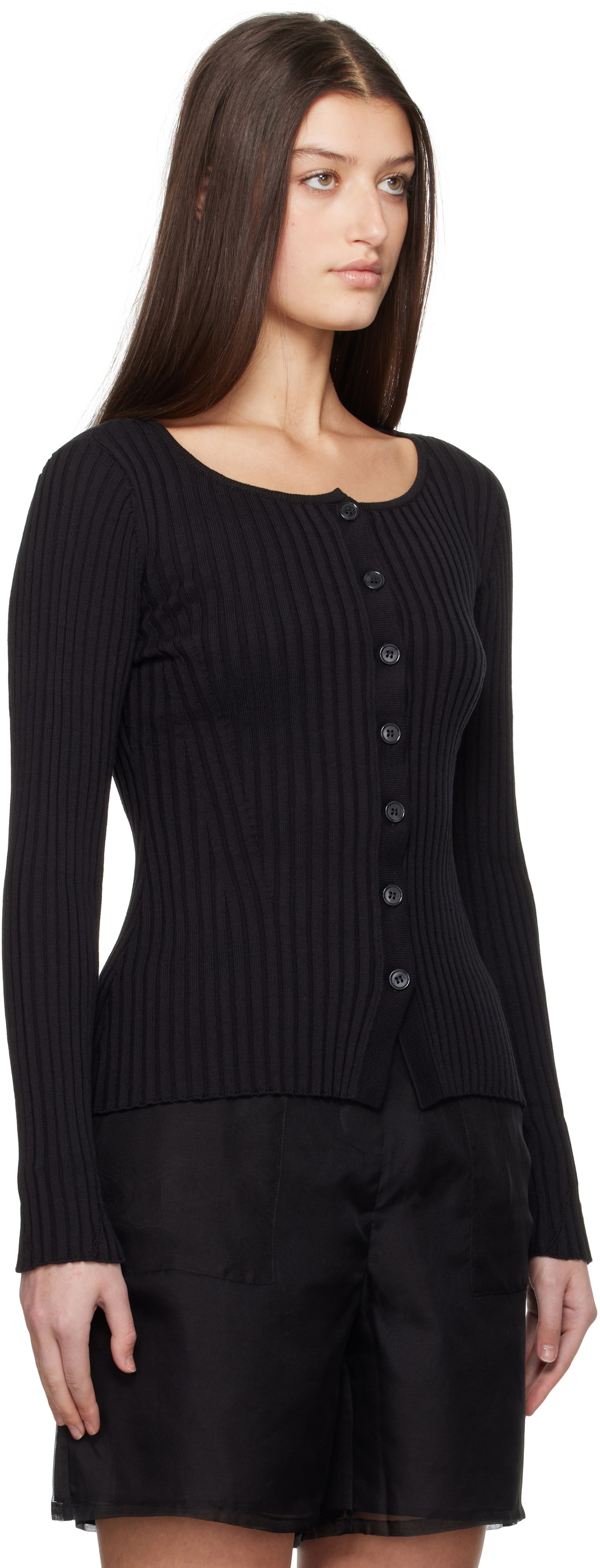 Silk Laundry Black Ribbed Kia Cardigan