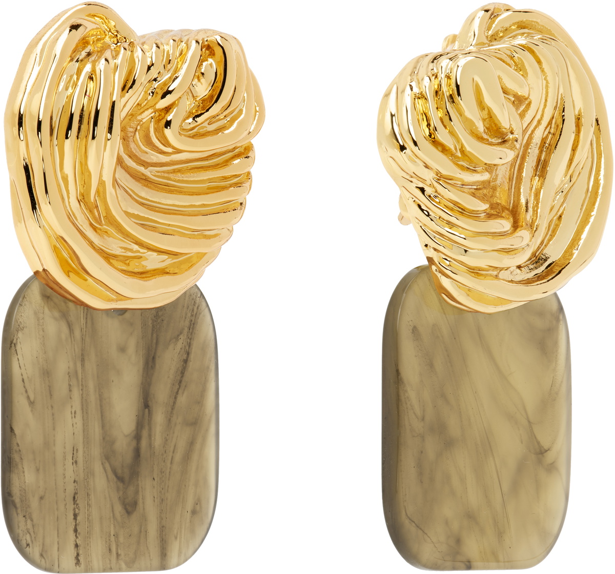 RECTO Gold & Brown Ibiza Formica Drop Clip Earrings