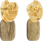 RECTO Gold & Brown Ibiza Formica Drop Clip Earrings