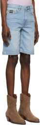 Versace Jeans Couture Blue Denim Embroidered Logo Shorts