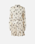 Pinko Mini Shirt Dress In Twill With Swirl Print Cream/Black
