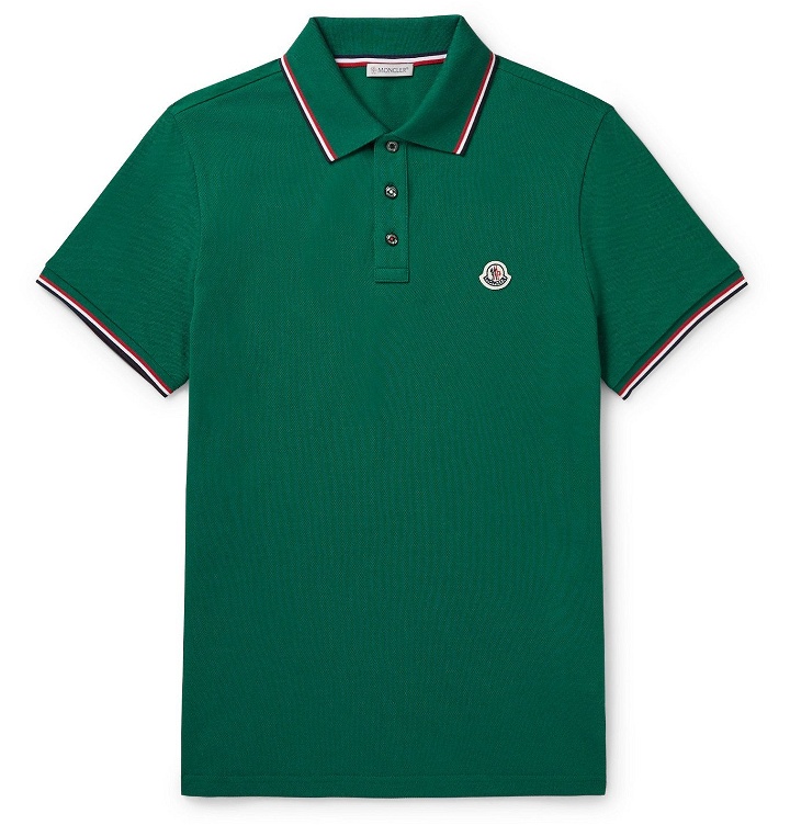 Photo: Moncler - Contrast-Tipped Cotton-Piqué Polo Shirt - Green