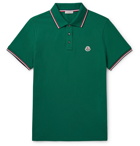 Moncler - Contrast-Tipped Cotton-Piqué Polo Shirt - Green