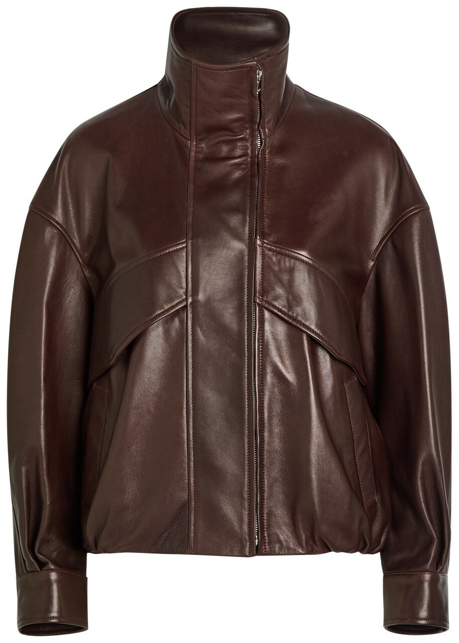 Nour Hammour Roland Funnel-neck Panelled Leather Jacket Brown