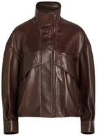 Nour Hammour Roland Funnel-neck Panelled Leather Jacket Brown