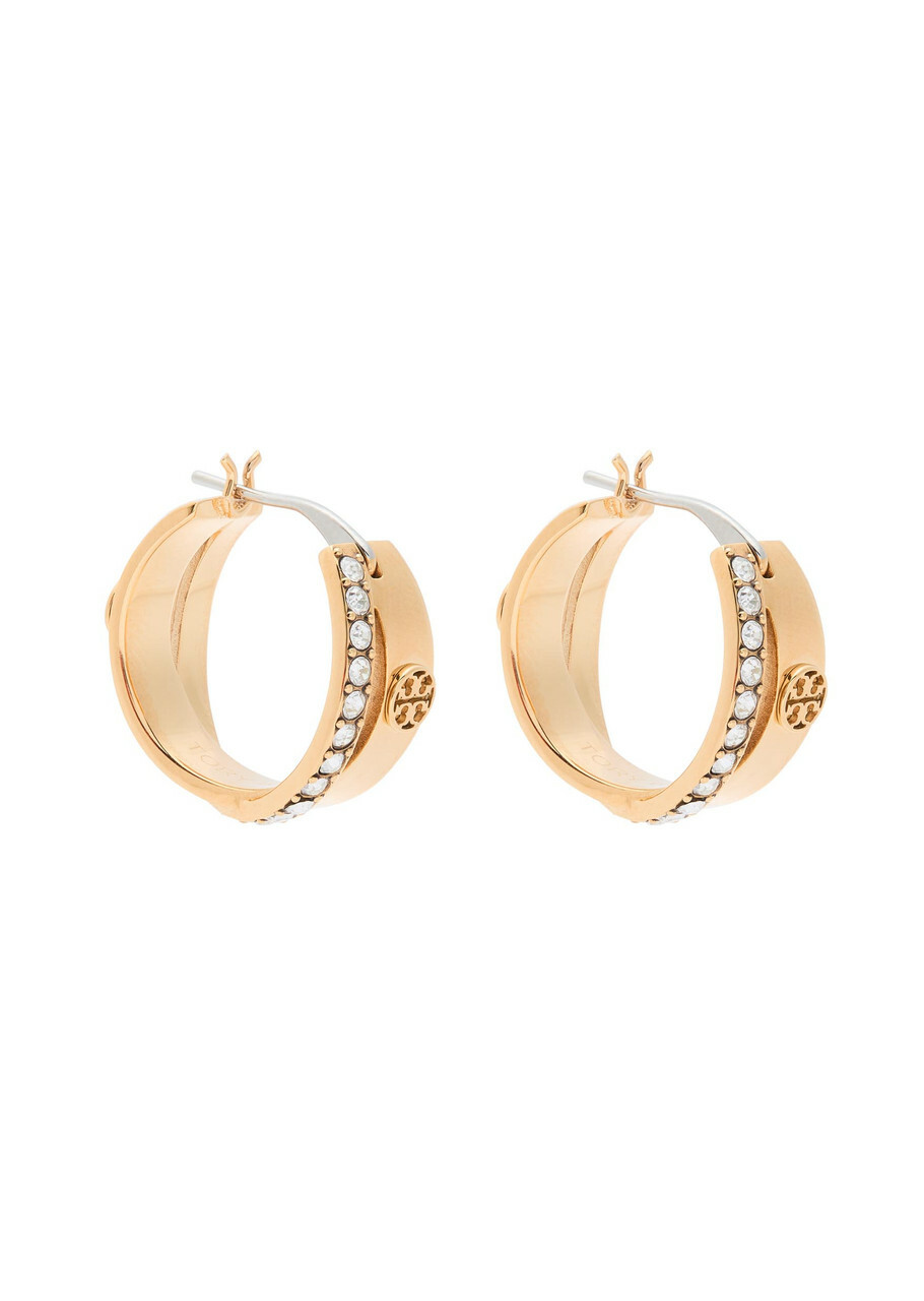 Tory Burch Icon Pavé Double-hoop 18kt Gold-plated Hoop Earrings - One Size