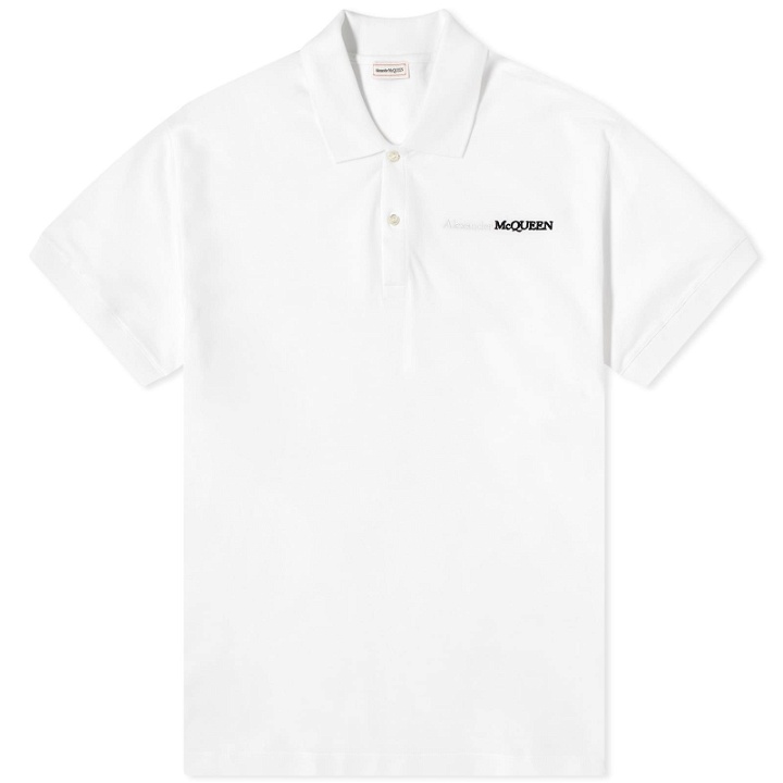 Photo: Alexander McQueen Men's Embroidered Logo Polo Shirt in Optical White